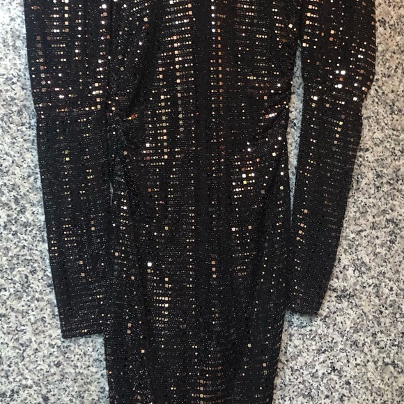 Hand made black cocktail/party dress adorned with copper coloured sequins. - Picture 4 of 5